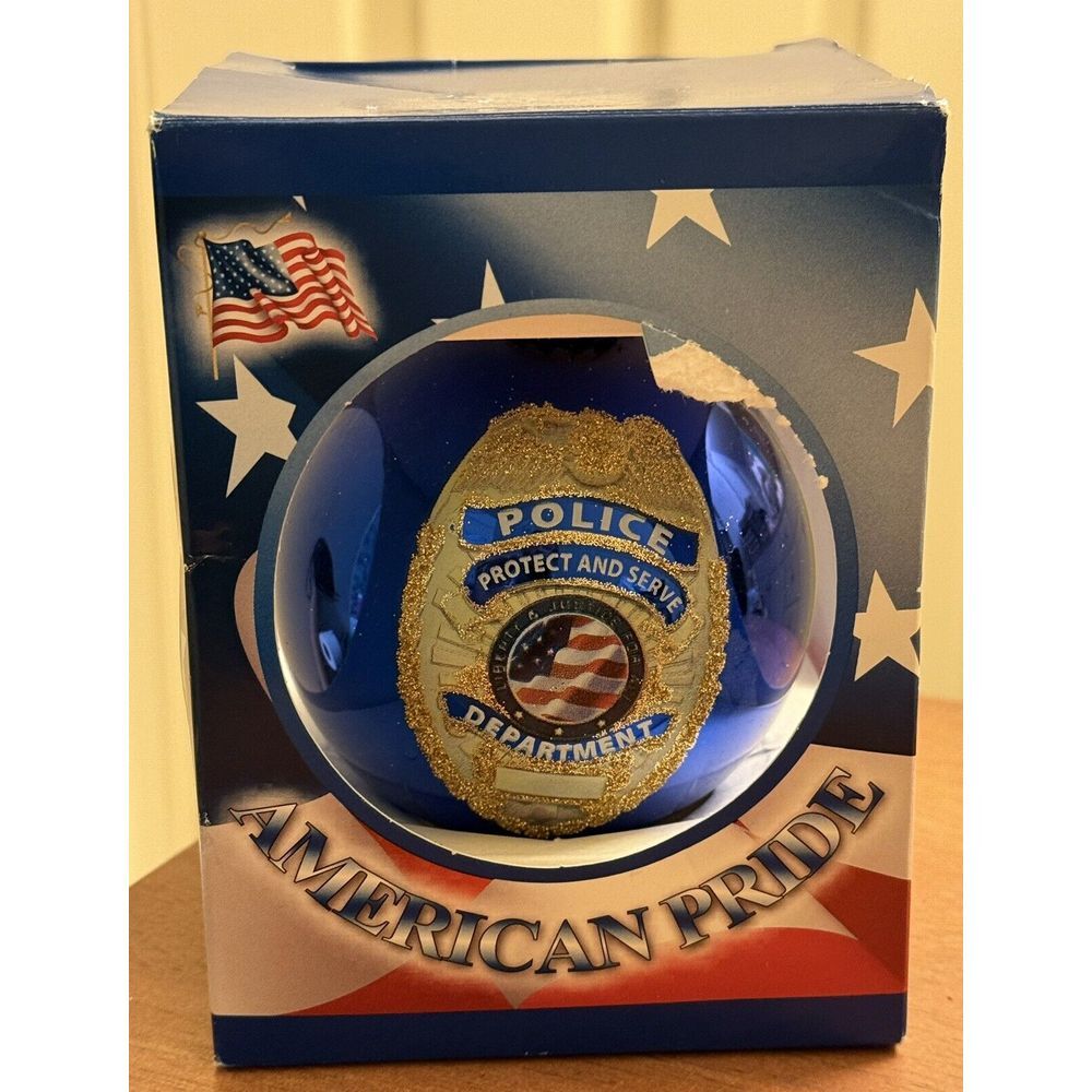 Police Department Ornament Blue‎ Glass Ball Protect and Serve Christmas